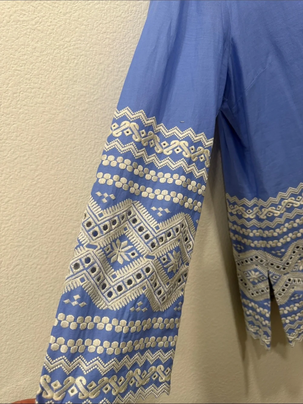 TORY BURCH  Zita Cornflower Blue Tunic with Cream Embroidery     size 14
